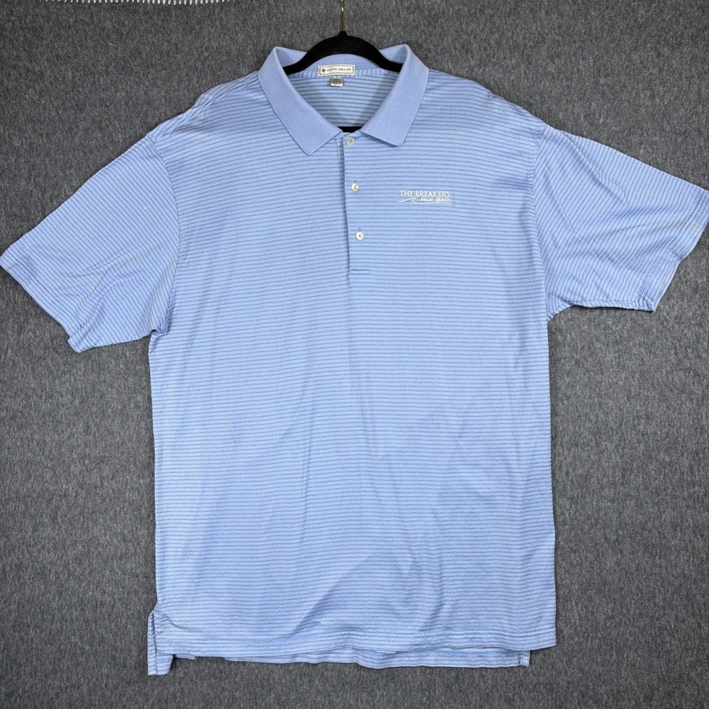 Peter Millar Polo Shirt Mens XXL Blue The Breakers Palm Beach Golf Geometric
